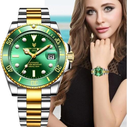 LIGE Watch Women Automatic Mechanical Tourbillon Clock Fashion Sapphire Glass 316L Steel 100 Waterproof Watches NH35 Movement