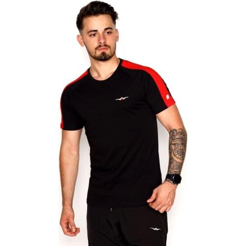 Black T-Shirt with Single Jersey Fabric Shoulder Garnish and Embossed Logo