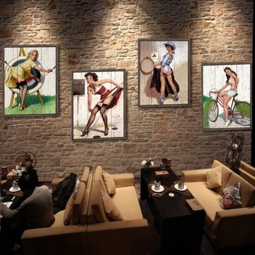 Bar restaurant decorative painting personalized paintings of American Village Hotel Cafe Retro wall paintings framed painting mu