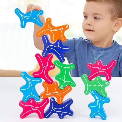 Wooden Stickers Early Learning Toys DIY Funny Building Blocks Rainbow Montessori Toys Wooden Stacked Balance Game