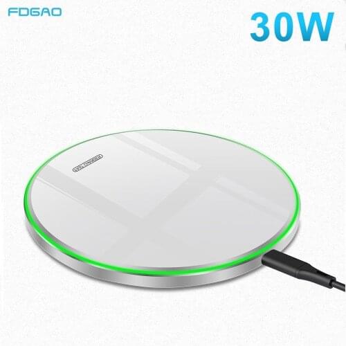 FDGAO 30W Fast Qi Wireless Charger For iPhone 12 Mini 11 Pro XS XR X 8 USB-C Induction Charging Pad for Samsung S20 S10 Note 20