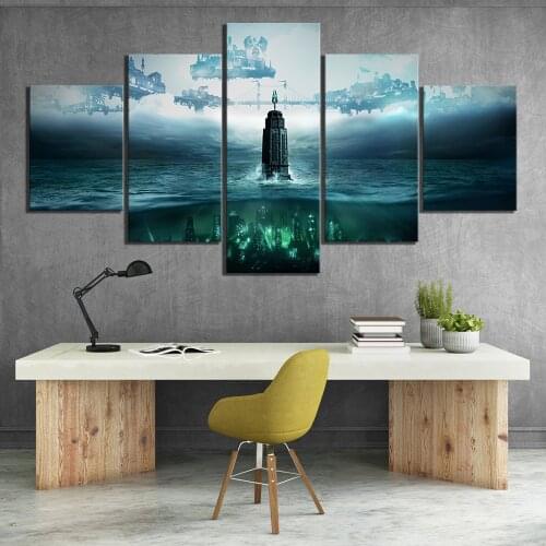 5 Piece HD Fantasy Art Steampunk Style Pictures BioShock The Collection Video Game Poster Canvas Paintings for Wall Decor