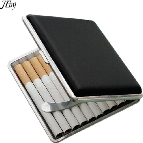 Metal Frame Black Faux Leather Cigarette Storage Case Box Container for Lighter High Quality
