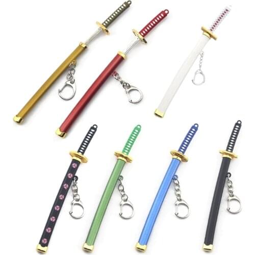 Mini Anime Demon Sword Keychain Katana Ghost Blade Metal Pendant Keyrings Weapons Cosplay Toy