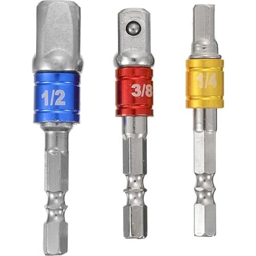 New 3Pcs 1/4" 3/8" 1/2"Hex Wrench Extension Bar Set Drive Power Drill Bit Screw Socket Adapter Set Power Tool Accessories