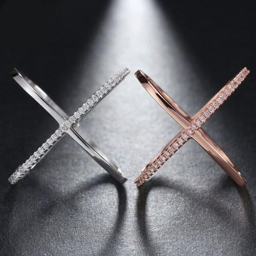 Wholesale Creativity Rose Gold X-Shaped Cross Wit Womens Ring Party Rings Fashion Jewelry Accessories Hot Sale Size 6-10