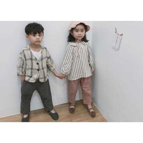 2 3 4 5 6 Years Toddler Boys Shirts Casual Korean Lattice Coat for Girl Kids Clothing 2020 New Arrival Children Shirts Baby Tops