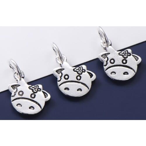 925 Sterling Silver Cartoon Yound Cow Circle Chamrs Women Girls Decoration Silver Pendants Widgets DIY Jewelry Findings Supplier
