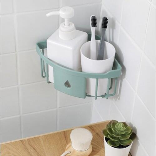 Bathroom Shelf Plastic Corner Storage Rack Adhesive Kitchen Organizer Shelf Sink Sponge Brush Toiletries Holder Shower Accessor