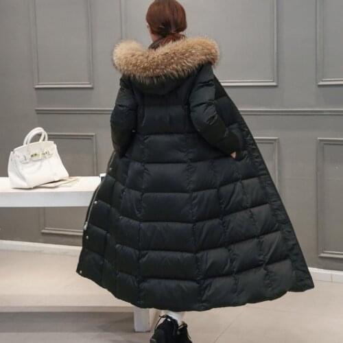 90% duck down fashion brand winter mink real fur collar long down jacket women super long over knee thickening hooded coat w1660