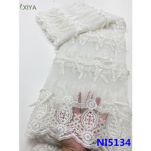 Luxury African Beaded Lace Fabric French Tulle Lace Fabric Embroidered Nigerian Mesh Net Lace for Wedding Party Sewing NI5134