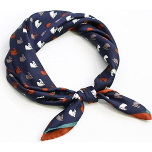 Luna&Dolphin Women Square Scarf 70x70 Little Horse Head Print Navy Blue Chiffon Silk Scarves Lady Neckerchief Headbands Bandana