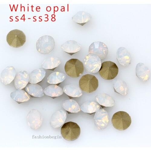 Ss4-ss38 Round white opal pointed Foiled back czech Crystal Nail Art rhinestones glass strass chaton stones Jewelry making beads