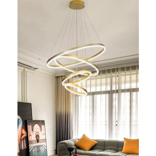 Led Chandelier Home Golden Villa Living Room Modern Bedroom Simple Circle Restaurant Hotel Creative Lighting Pendant Luminaire