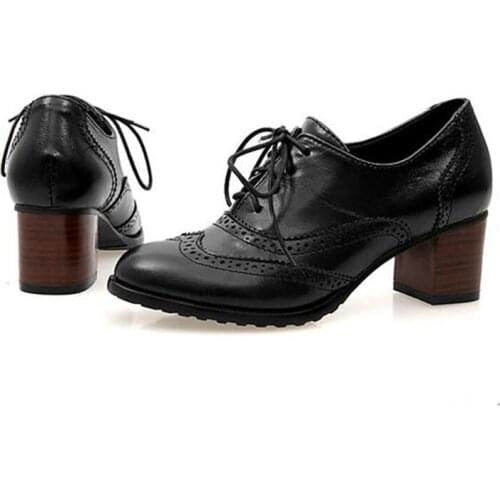 Big Size Shallow Women Pointed Toe Pumps Lace Up Low Top Female Oxfords Shoes Thick Heel women High Heel Shoes