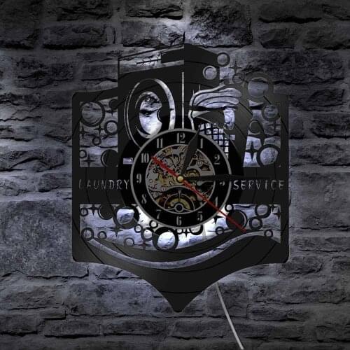Retro Laundry Vinyl Record Wall Clock Washing Machine Laundry Basket Laundry Service House Decor Laundromat Wall Art Lighting