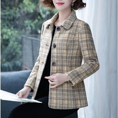 Women 2021 Spring Autumn Fashion Long Sleeve Loose Jackets Female Short Pockets Outerwear Ladies Middle-aged Woolen Coats W247