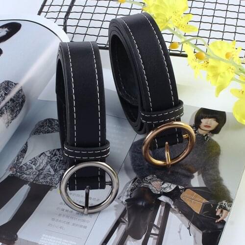 Female Ladies Gold Silver Round Buckle Belts For Women Jeans 2019 High Quality Black White Wdie Leather Belt Waistband
