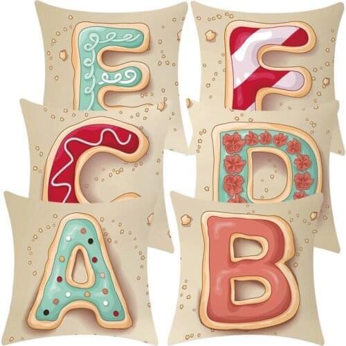 A-Z Dessert Pattern Cushion Cover for Sofa Home Car Children Room Decor Geometric Letter Pillowcase Linen Pillow Case 45x45cm