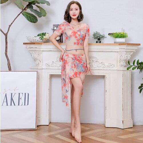 Women Oriental Bellydance Practice A Set Ladies Net Yarn Clothing Indian Belly Dance Costume Training 2-pices Suit Dancewear