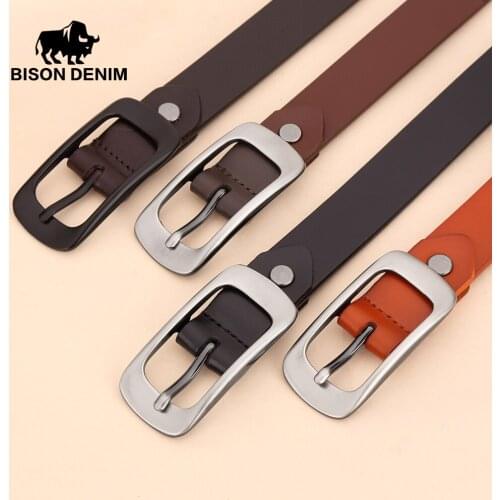 BISON DENIM Female Belt Genuine Leather Women Belt Pin Buckle Fashion Leather Strap Belt Width 2.3 cm N60241