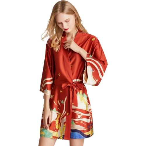 Womens Robe Nightgown Bathrobe Sleepwear Pajamas Women Ice Silk Long Sleeves Nightgown Bathrobe Morning Robe Summer