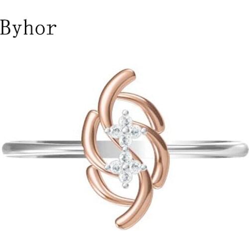 Byhor Solid 14K White+Rose Gold 0.032ct H/SI Natural Diamonds ring Women Fine Jewelry Trendy Wedding Band Diamond кольцo кольцa