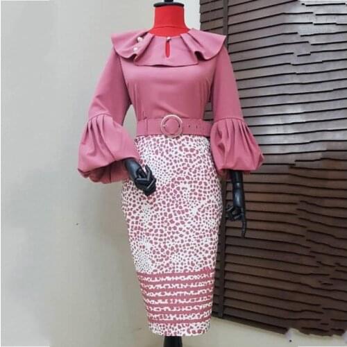 2019 Office Ladies Elegant Dresses Women Bodycon Tunic Autumn Long Lantern Sleeve High Waist Female Fashion Africa Vintage Dress