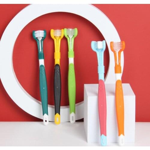 Pet Toothbrush Three Sided Multi-angle Cleaning Plastic Dog Soft Bristle Toothbrush for Oral Care