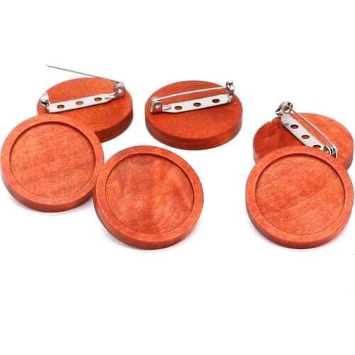 10pcs Blank Wood Cabochon Safety Brooch Base Settings 25mm Dia Round Bezel Tray Diy Brooches Pin Backs for Jewelry Making