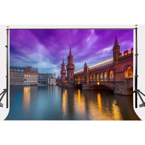 150x210cm Early Morning City View Backdrop Modern Bridge Background Ultra Violet Color Sky Background