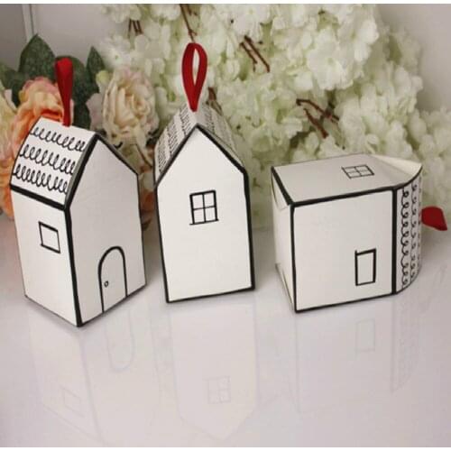 50pcs Christmas gift box Apple candy box style house hand-painted creative handmade candy box cookies bag
