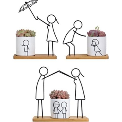 Abstract Mom Dad Happy Parent-child Style Flower Pot Iron Ceramic Succulent Green Plants Vase Home Decoration Flowerpot