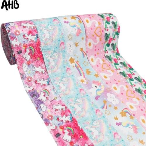 AHB 75mm Printed Sequin Ribbon Swan Unicorn Printed Ribbons For Bows DIY Hair Accessories Decoration Handmade Crafts Ribbons 2Y