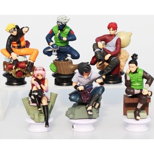 6pcs/set 9cm Anime Naruto Uzumaki Naruto Sasuke Gaara Kakashi Chess PVC Action Figure Collection Toy Free Shipping