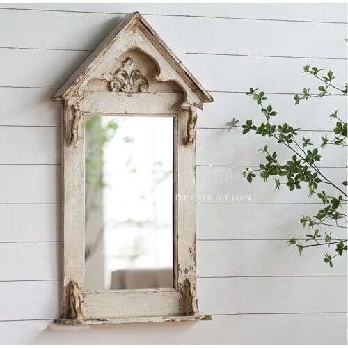 Retro white wooden window wall mirror for home decorative