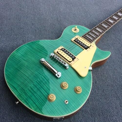 Free delivery, high quality electric guitar, tiger Flame Maple top, Green electric guitar rosewood fingerboard