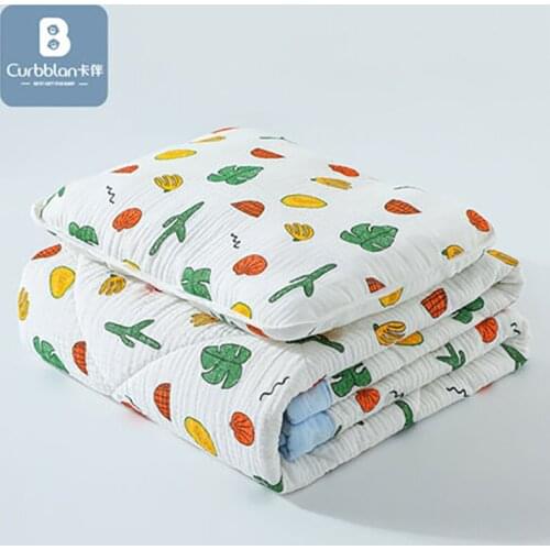 Curbblan 105x135cm Cute Print Gauze Cotton Pillow and Blanket Bed Air Conditioning Blanket Sofa For Kids Adult Home Textile Set