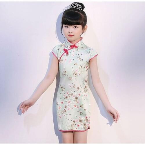 Floral printed Baby Qipao Girl summer Dresses Kid Chinese Style chi-pao Girls Floral Lotus printed cheongsam Girl Gift