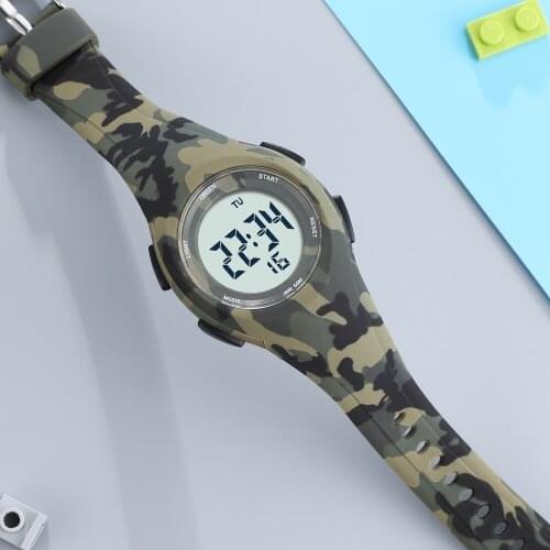 OHSEN Kids Boys digital Wristwatch Fashion Camouflage green Silicone Electronic Watch Children Waterproof Sport Led Clock Gifts