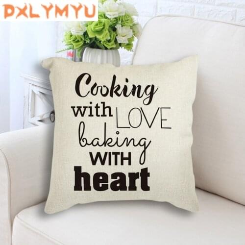 Geometric Cushion Cooking With Love Kitchen Quote Printed Linen Cotton Cushion Polyester Home Decor Decorative Sofa Throw Pillow