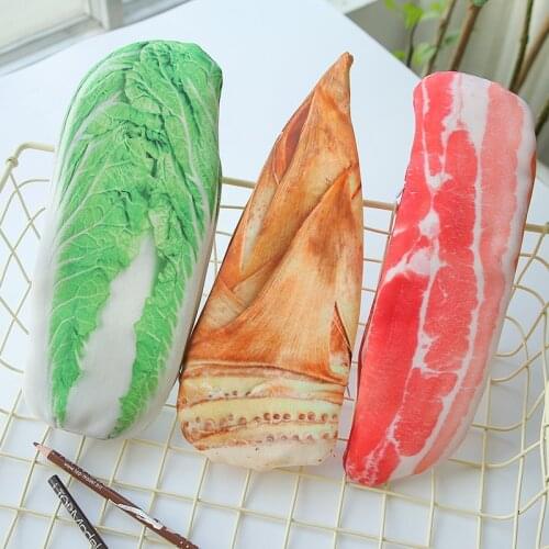 Personality cool pencil bags Simulated Fish Vegetables Meat Shape Pen Case zipper for Coin Purses Wallet Cosmetic Bag Stationery