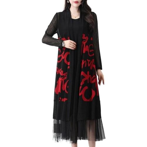 2021 Summer Womens Thin Printed Mid-Length Cardigan Coat Large Size XL-5XL Casual Sunscreen Beach Outwear Female