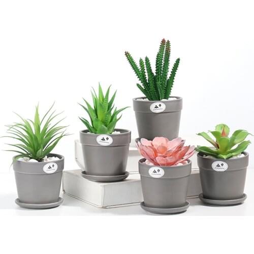 Nordic Industrial Style Ceramic Flowerpot Succulent Planter Artificial Green Plants Cylindrical Shape Flower Pot With Tray