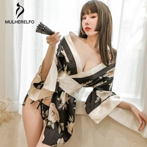 Kimono Womens Lingerie Nightgown Sexy Satin Bow Knot Bathrobe Nightgown Japanese Style Geisha Passion Vintage Set Bath Robes