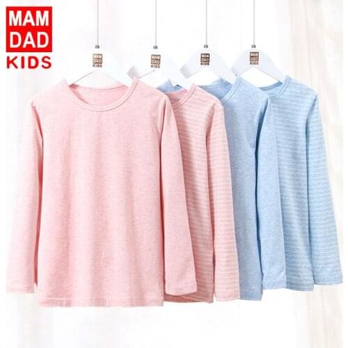 Two-pack Childrens Long Sleeve T Shirts Autumn Winter Kids Cotton Bottoming Shirt Casual Striped Soft Tops for Boys and Girls