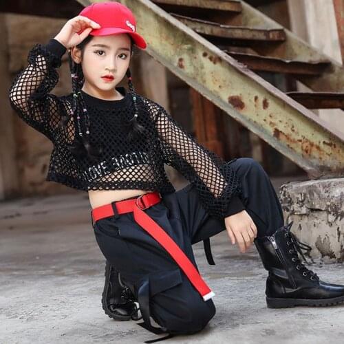 Girl Jazz Costume Hip Hop Dance Clothes Net Crop Top Black Pants Sreet Wear Ballroom Dress Hiphop Performance Stage Outfits 1940