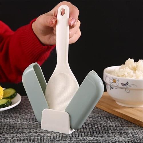Kitchen Ladle With Holder Storage Box Household Automatic Opening and Closing Non Stick Rice Stand Spoon With Dust Cover