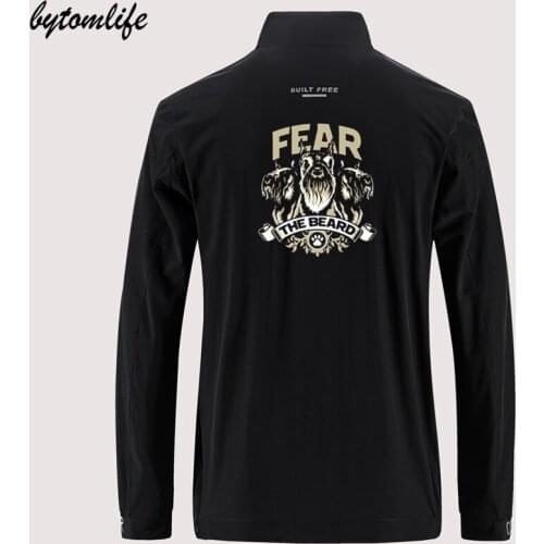 Fear The Beard Schnauzer Breathable Jacket Mens Outdoor Zippered Comfortable Light Soft Fashion Casual Back Printing Asian Size