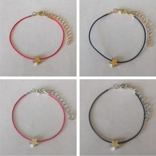 Lx450 Trendy Vintage black red Leather cord alloy Pentagram star Bracelet unisex jewelry accessories